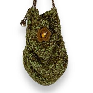Knit‎ Bag Green Brown Over Shoulder Tote Purse Khaki Earthy Boho Granola Womens